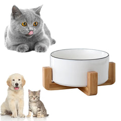 Pet Luxe Market™ Ceramic Raised Cat Bowl With Wood Stand