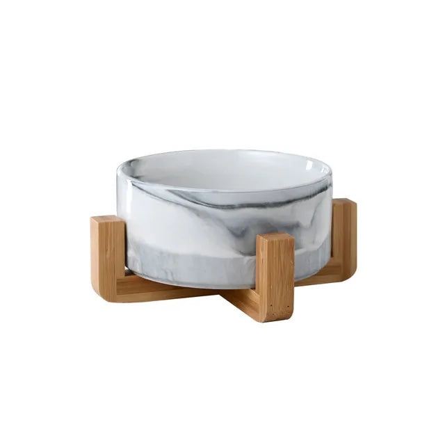 Pet Luxe Market™ Ceramic Raised Cat Bowl With Wood Stand