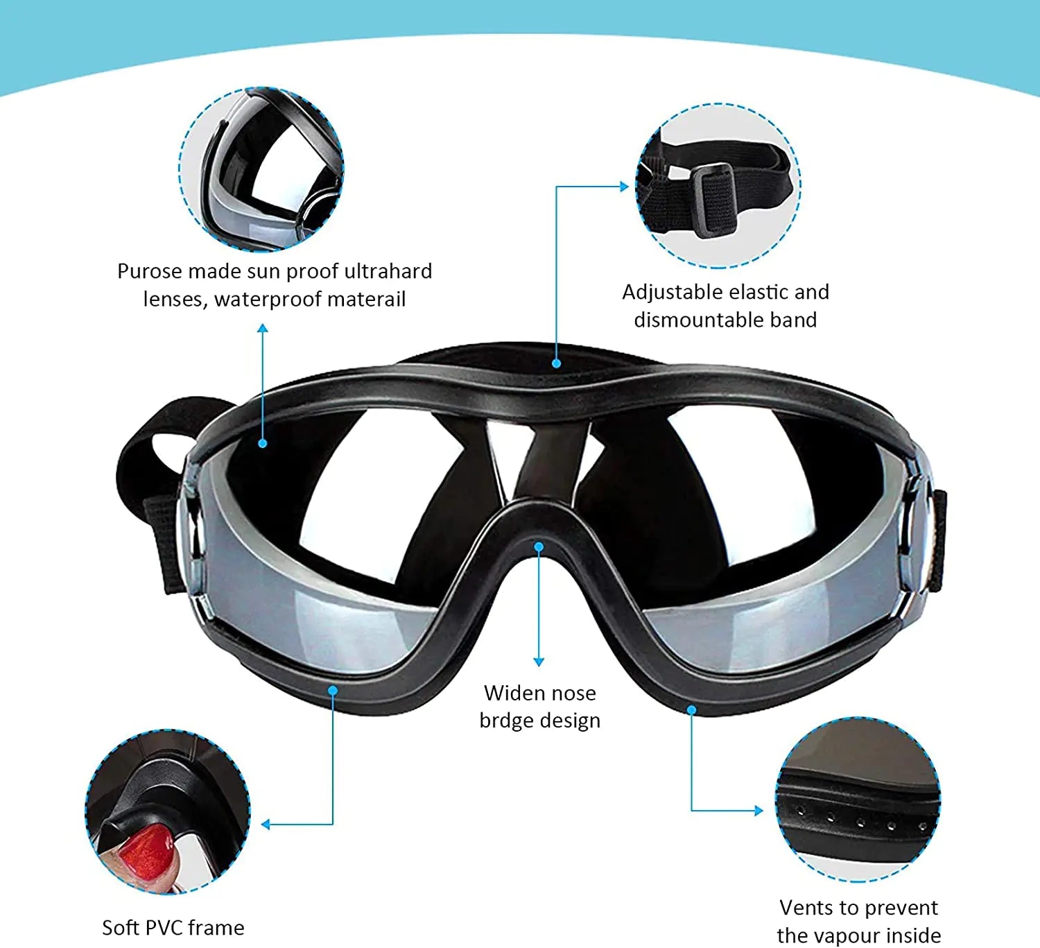 Pet Luxe Market™ Adjustable Strap Dog Goggles - Pet Luxe Market