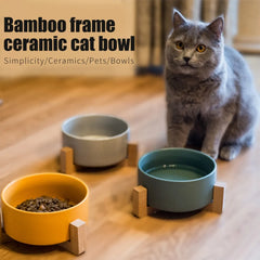 Pet Luxe Market™ Ceramic Raised Cat Bowl With Wood Stand