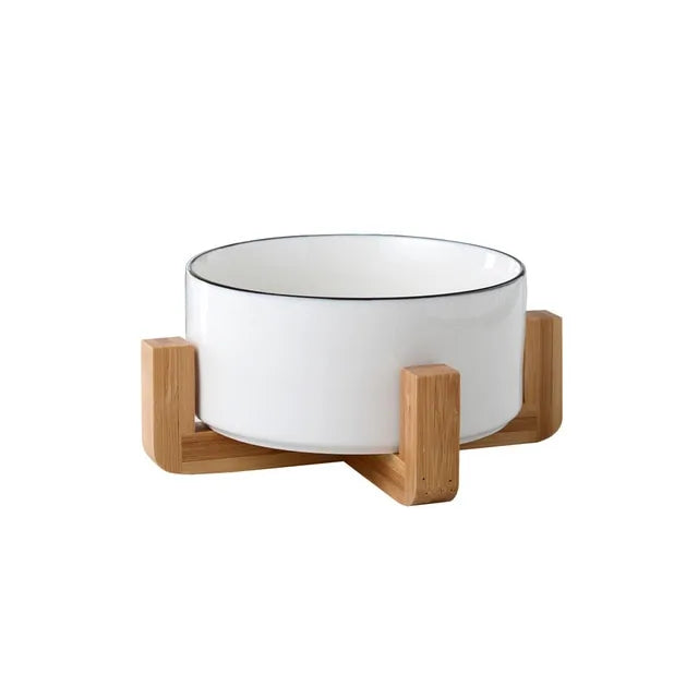 Pet Luxe Market™ Ceramic Raised Cat Bowl With Wood Stand