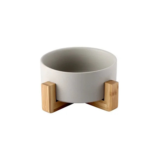 Pet Luxe Market™ Ceramic Raised Cat Bowl With Wood Stand