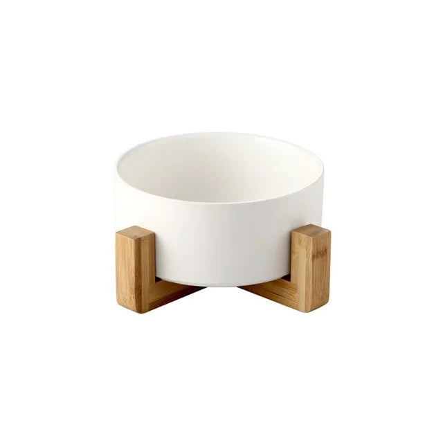 Pet Luxe Market™ Ceramic Raised Cat Bowl With Wood Stand